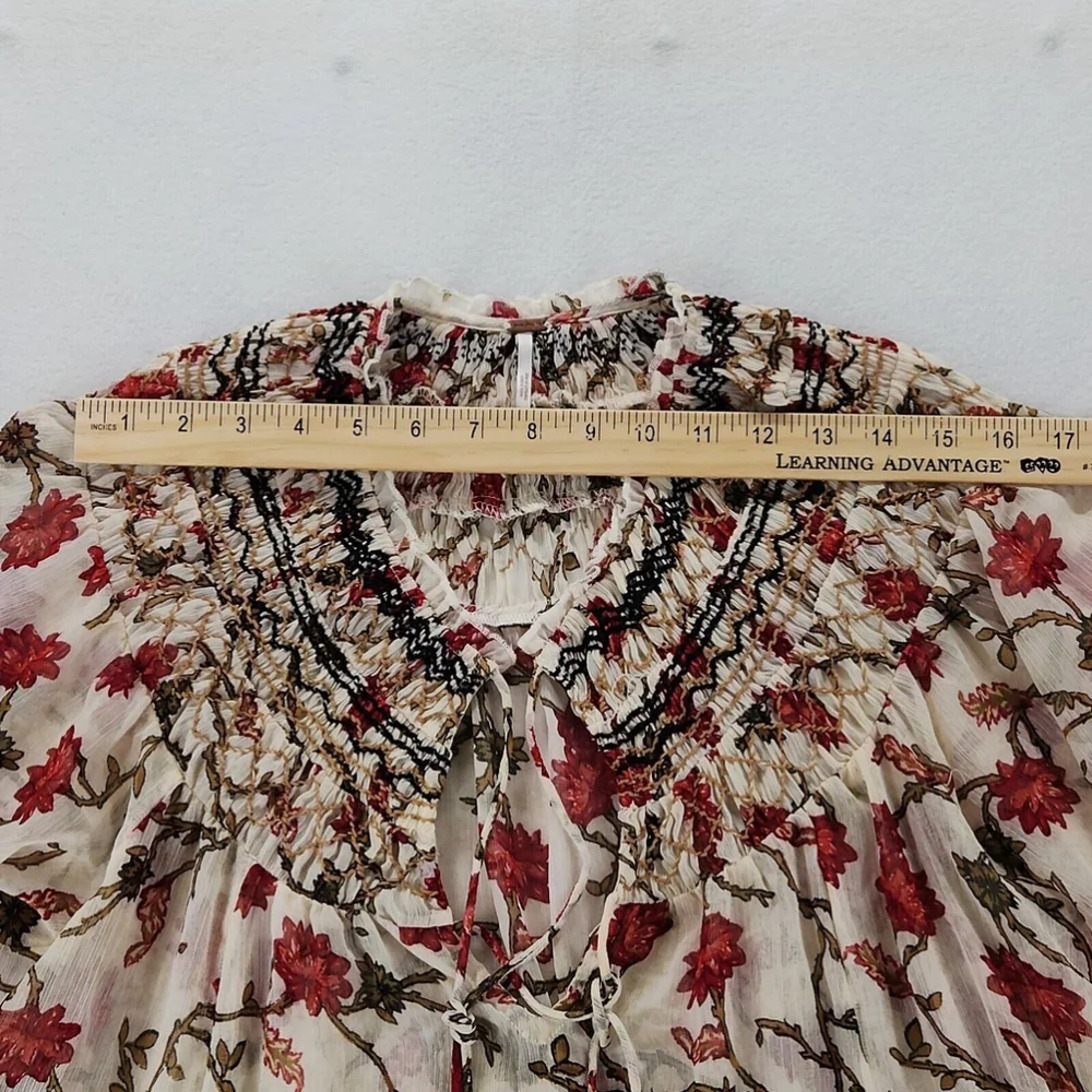 FREE PEOPLE Sz S KEEPING UP WITH KARA LONG SLEEVE TUNIC IVORY Boho Hippie 70's - Picture 3 of 11